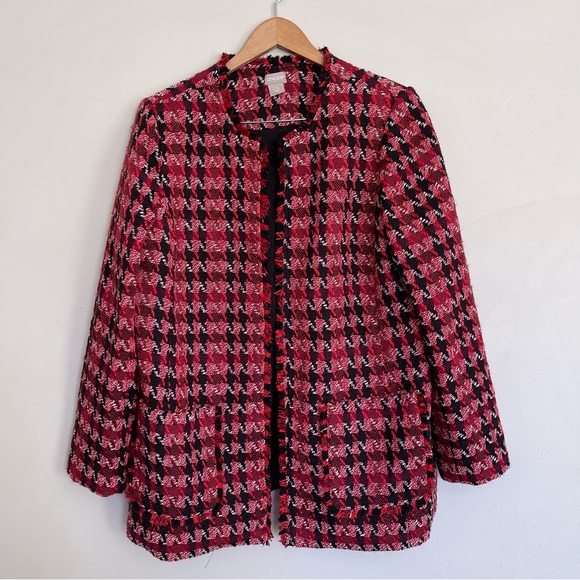 Chico's Houndstooth Tweed Open-Front Jacket Chicos 2 Size 12 - Picture 1 of 7